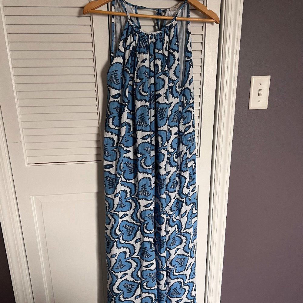 fitzroy and willa 100% cotton blue and white spring maxi dress